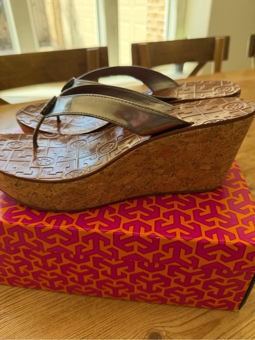 Tory Burch Brown Cork Wedge  Sandals